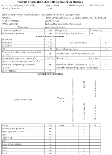 24 Bottle Wine Cooler Fridge with Digital Touch Screen Controls & LED Light, Black - DH9