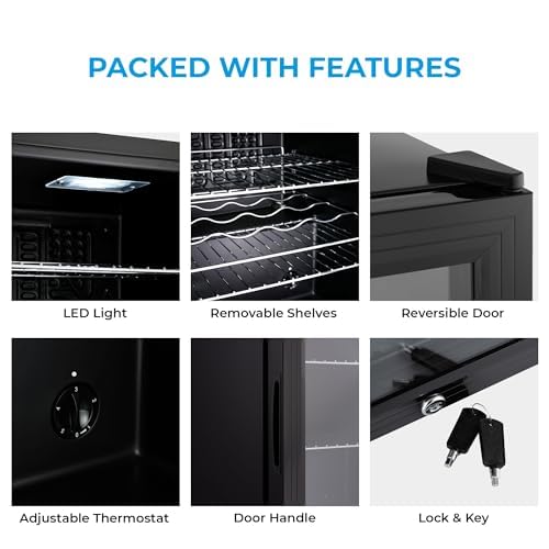 Super65 LED - Table-Top Fridge | 65L Beer, Wine & Drinks Fridge | LED Light + Lock & Key | Energy Efficient (Black)