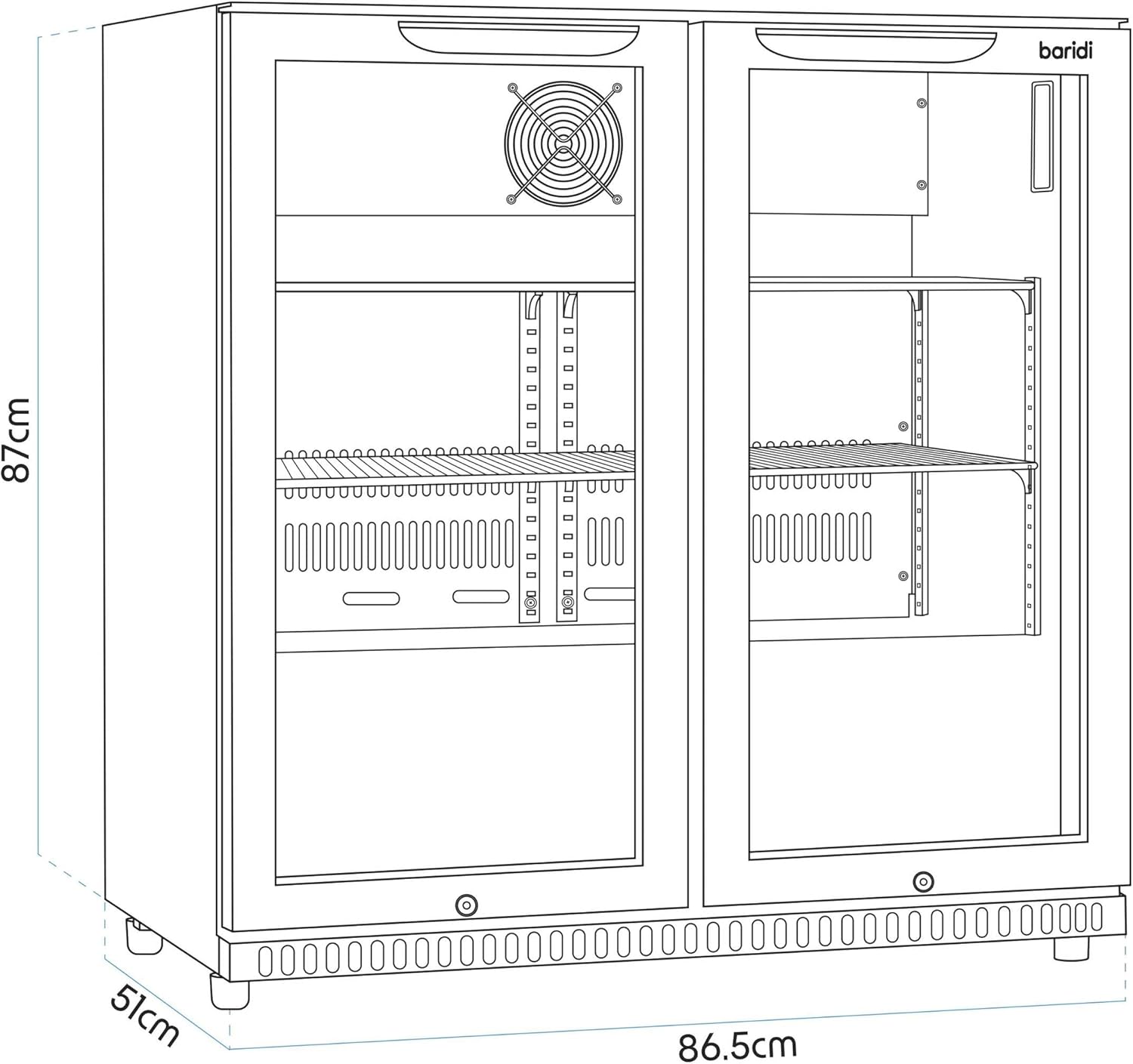 Back Bar Drinks Fridge with Hinged Double Door, 190L Capacity - DH272