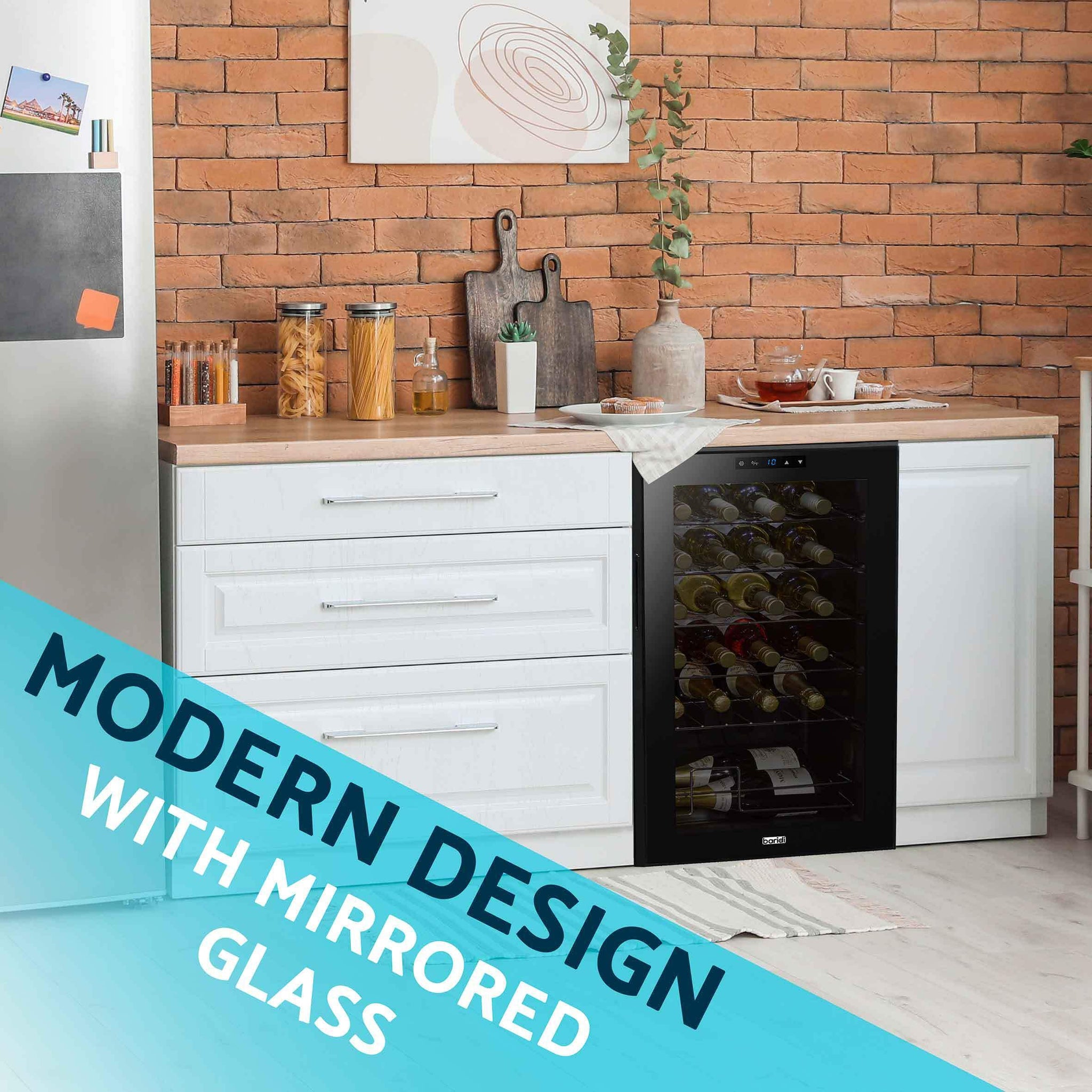 24 Bottle Wine Cooler Fridge with Digital Touch Screen Controls & LED Light, Black - DH9